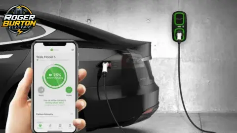Home garage with a newly installed electric vehicle charging station in Vancouver, WA.