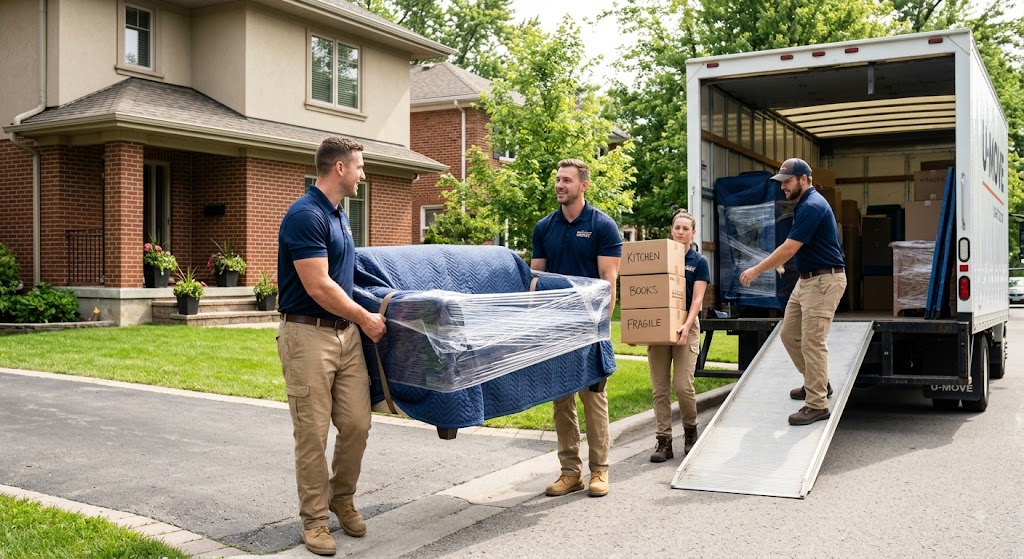 Cross Country Movers in Parrish, FL carefully handling furniture and moving boxes