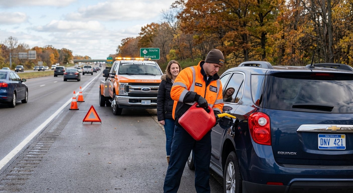 Emergency Fuel Delivery Service Near Me Oak Park roadside technician helping a stranded car